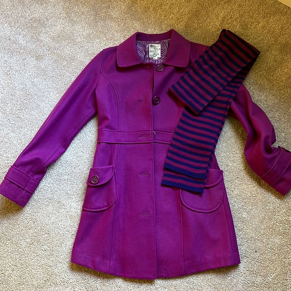 Tulle deep pink pea coat - size large.  Free coordinating scarf
